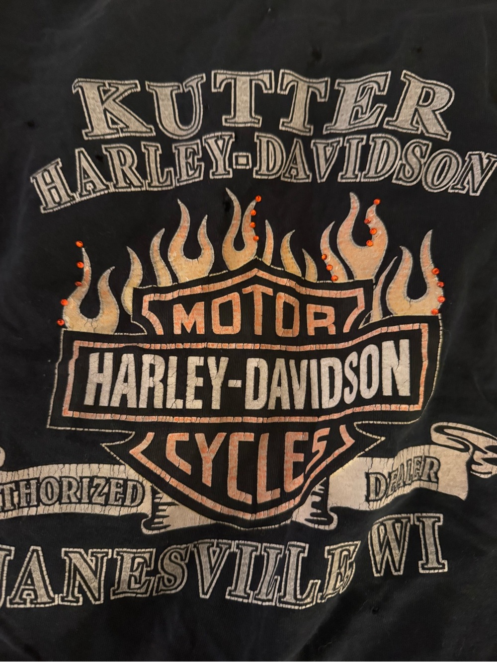 Harley-Davidson Kutter Janesville WI Graphic Tee flame  rhinestones